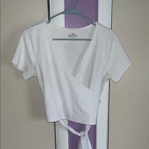 Hollister Women's Ribbed White Wrap Top